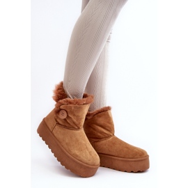 Damen-Schneestiefel mit Fell auf der Camel-Plattform braun 1