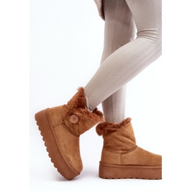 Damen-Schneestiefel mit Fell auf der Camel-Plattform braun 2