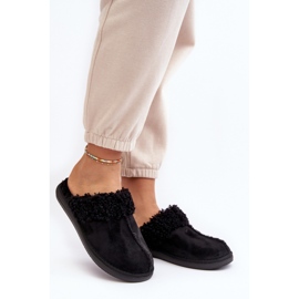 Inblu Schwarze Damenhausschuhe mit Fell 1