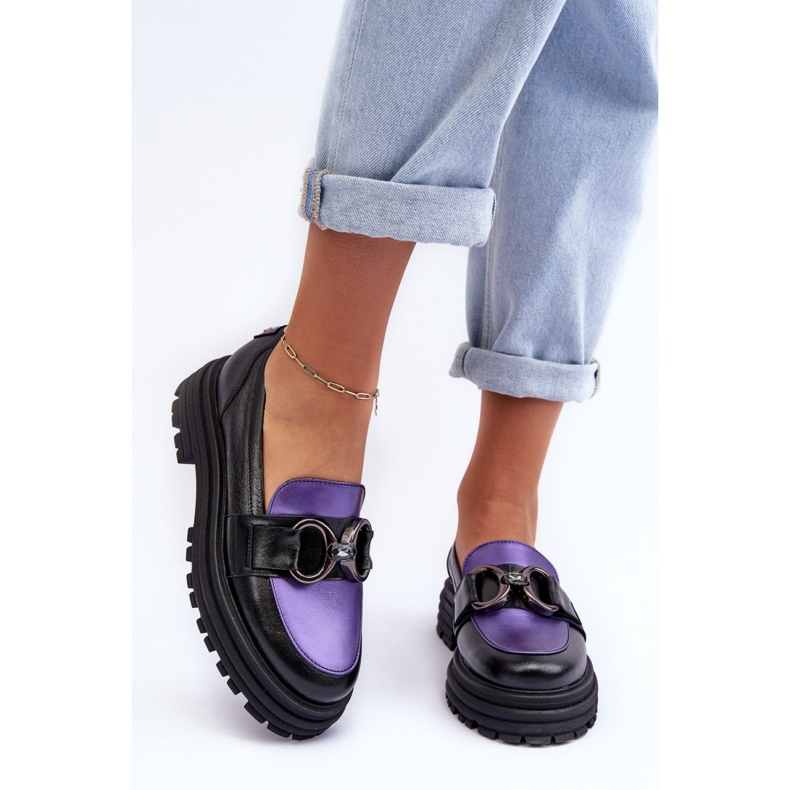 Damen-Loafer auf massivem Schwarz/Violett-Plateau 1