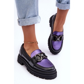 Damen-Loafer auf massivem Schwarz/Violett-Plateau 2