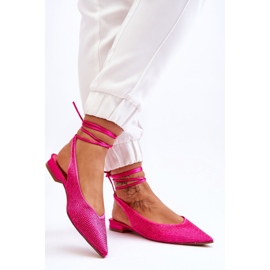 Geschnürte Ballerinas mit fuchsiafarbenen Strasssteinen rosa 1