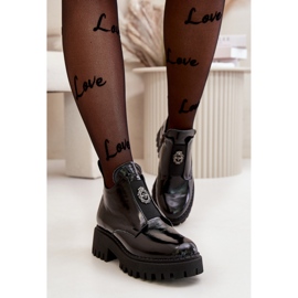 Damen-Lederstiefeletten mit Zazoo Black-Dekoration schwarz 1