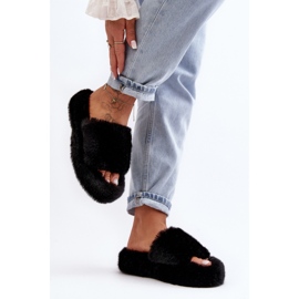 Schwarze Fellhausschuhe für Damen 1