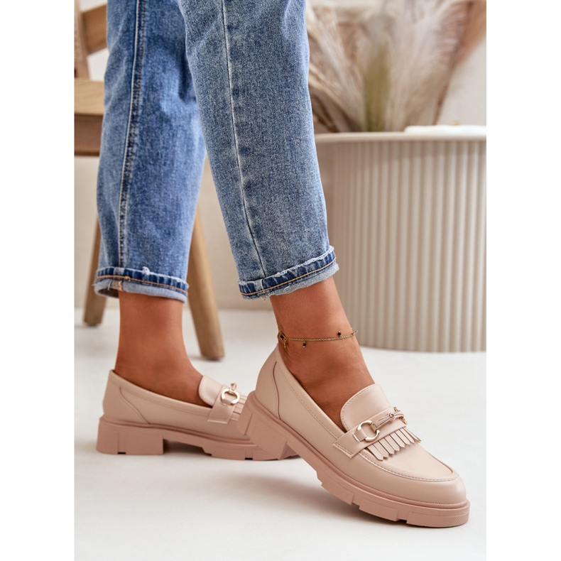 Damenmokassins mit beigem Dekor 1