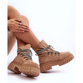 Damen-Stiefeletten aus Wildleder mit Plateau beige 2