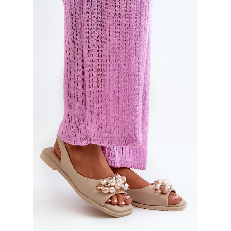 Damensandalen mit S.Barski-Beige-Dekorationen 1