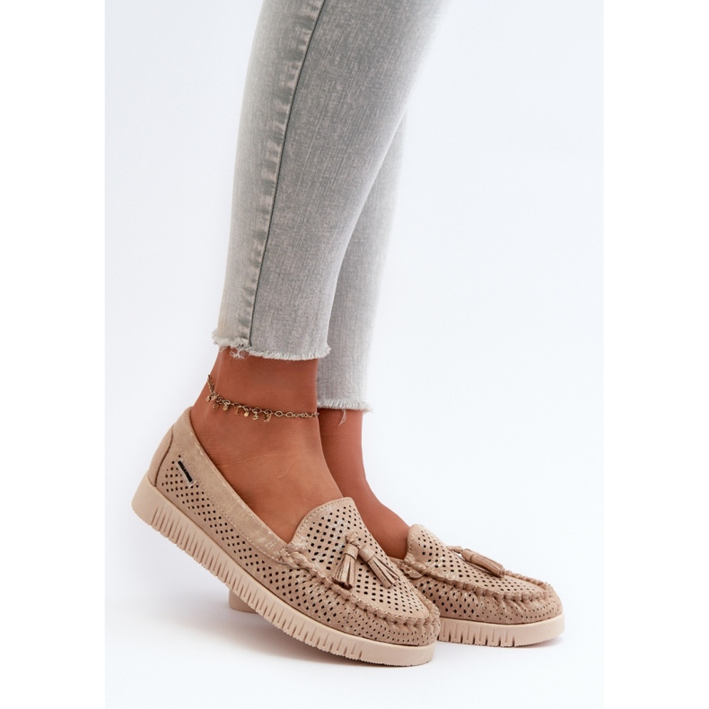 Goldfarbene, durchbrochene Mokassins für Damen golden 1