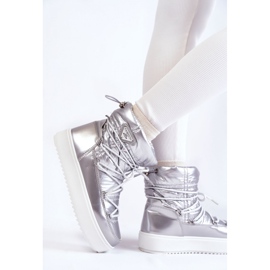 Silberne Damen-Schneestiefel mit Schnürung und Plateausohle grau 1