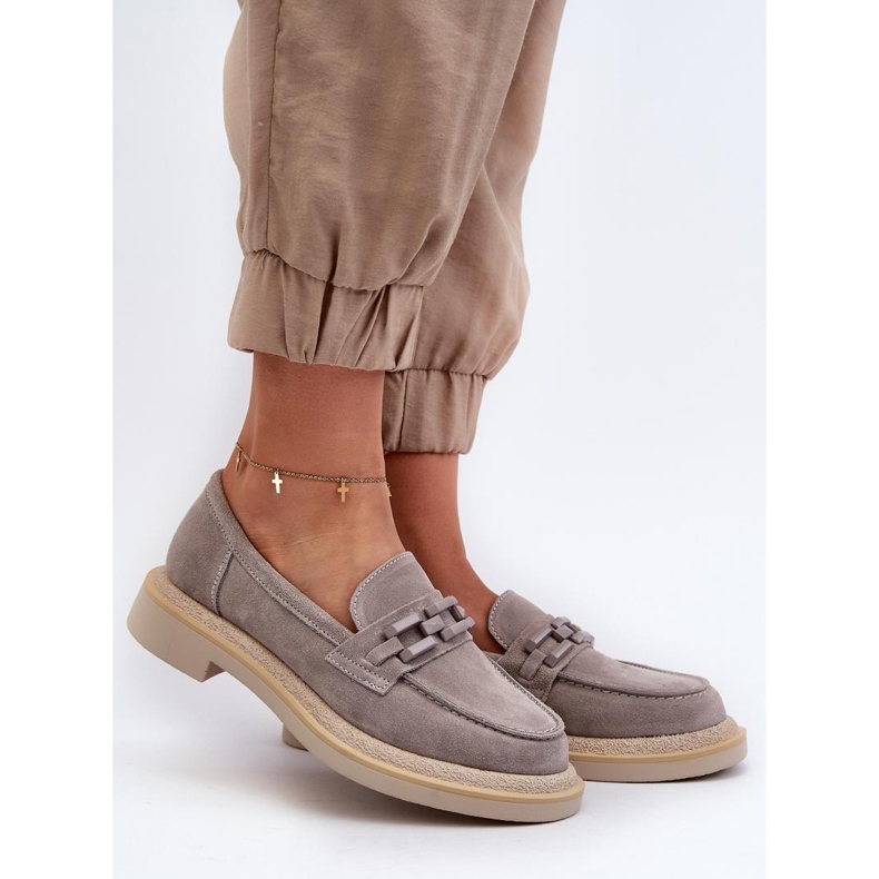 S. BARSKI Damenmokassins mit grauer Verzierung 1