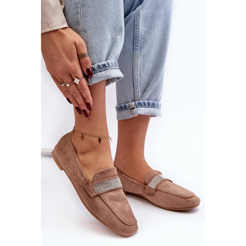 Damenmokassins mit Strasssteinen Braun 1