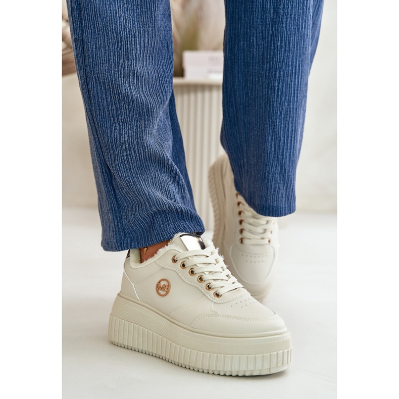 Damen-Plateau-Sportschuhe aus beigem Öko-Leder 1