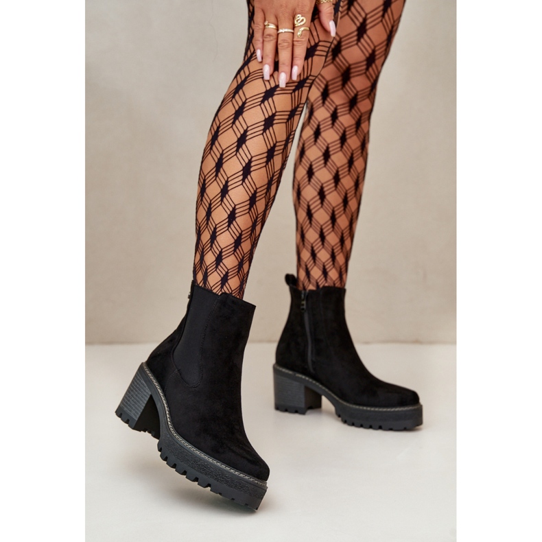 Damen-Wildlederstiefel mit dickem Boden, Schwarz 1