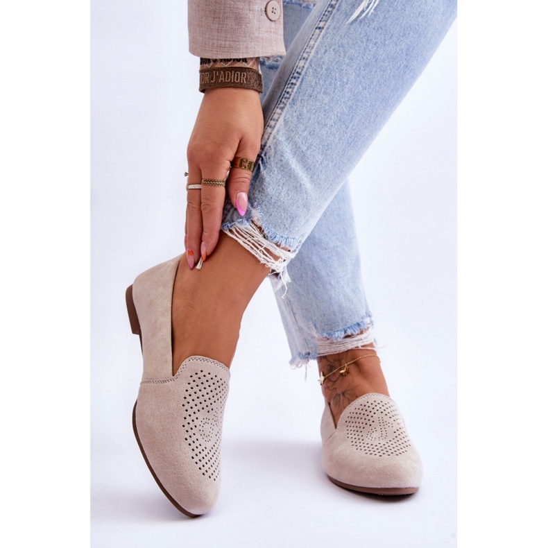 Damenmokassins aus beigem Wildleder 1