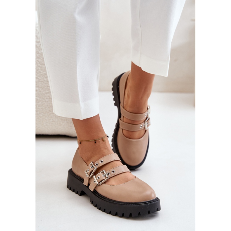 Modische Schuhe mit Riemen beige 1