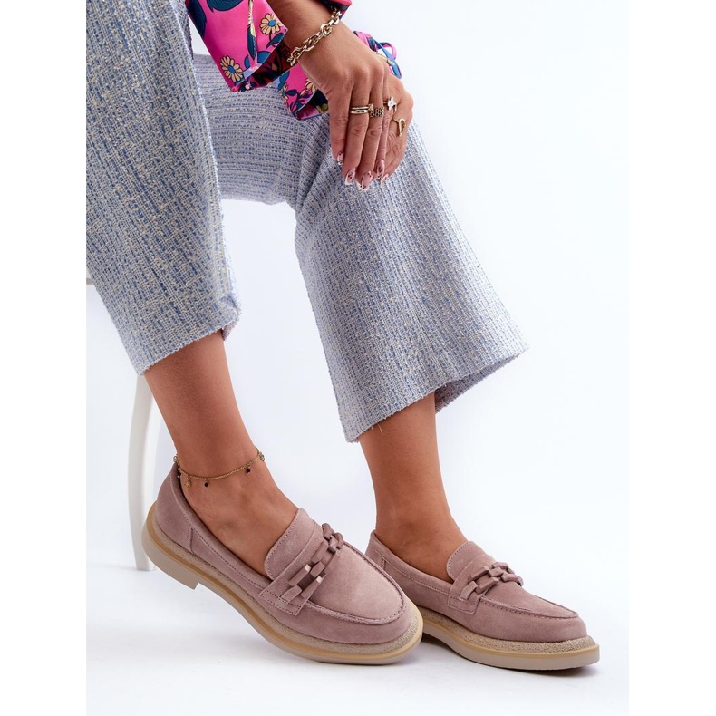 Schmutzig rosa Wildledermokassins 1