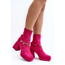 Wildleder-Stiefeletten mit dickerem Absatz, Fuchsia rosa 1