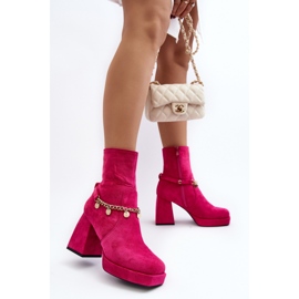 Wildleder-Stiefeletten mit dickerem Absatz, Fuchsia rosa 2