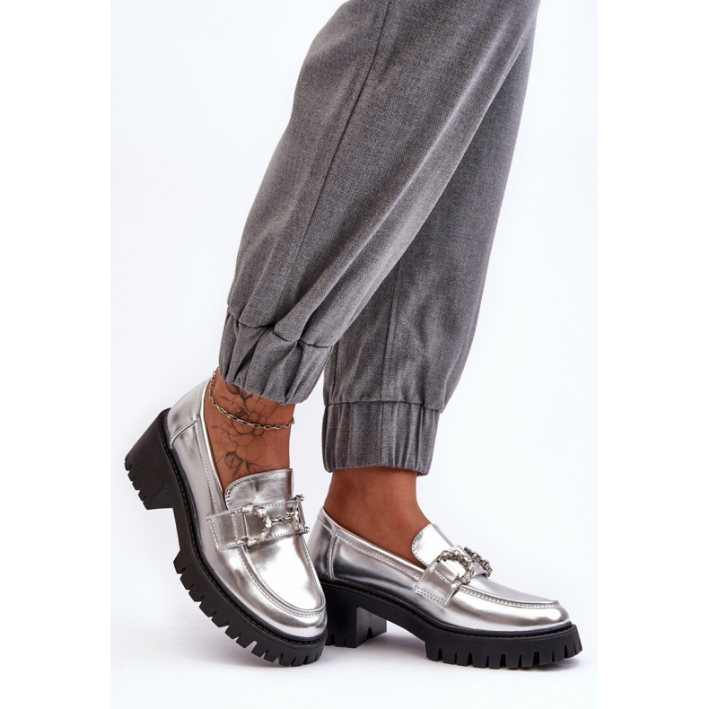 Silberne Damen-Slipper-Mokassins silber- 2