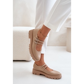 Halbschuhe mit massivem Absatz beige 1