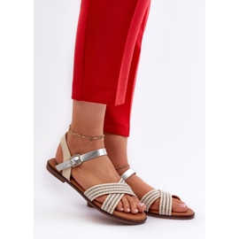 S.Barski MY923 beige Sandalen mit dekorativen Riemen 1