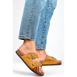 Damen-Flip-Flops aus Öko-Wildleder 98-179C Kamel braun 1