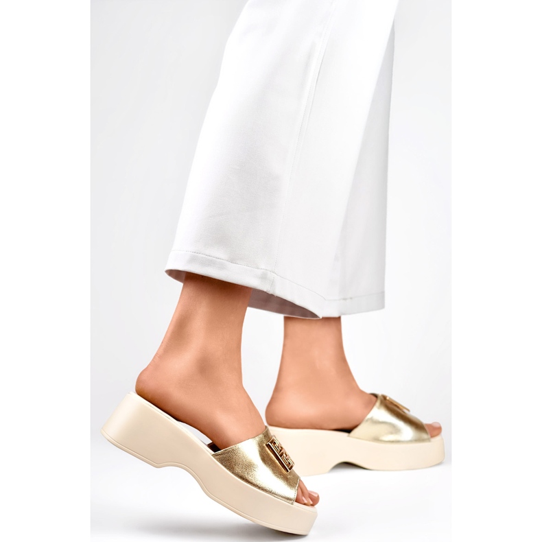 Damen-Flip-Flops mit Verzierung GD-XF1000GO, Gold gelb 1