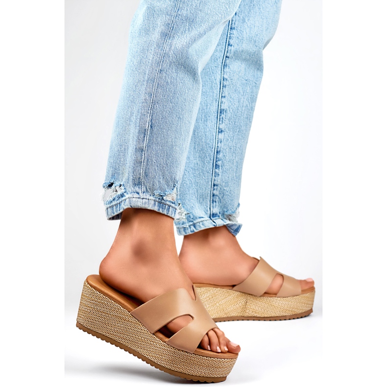 Damen-Flip-Flops mit Keilabsatz YD8H-19KH Beige 1