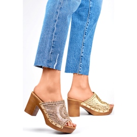 Damen-Flip-Flops mit hohen Absätzen C388GO, Gold gelb 1