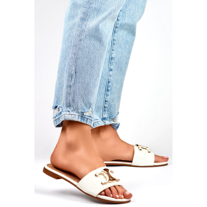 Damen-Flip-Flops 5174W mit Verzierung weiß 1