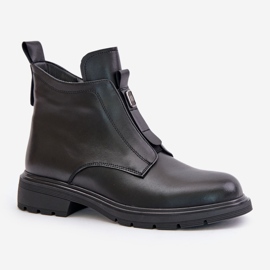 Warme schwarze flache Lederstiefel Komisa 5