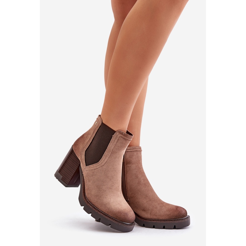 Isolierte Damen-Stiefel mit hohem Absatz aus Öko-Wildleder Vinceza 58356 Beige 1