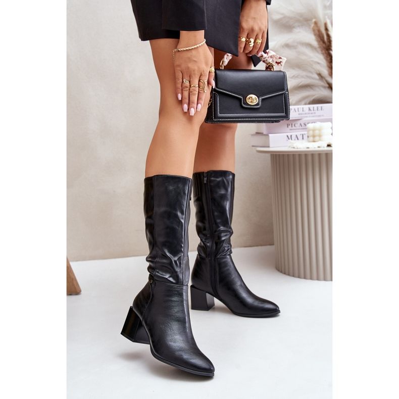 Isolierte, mittelhohe Öko-Leder-Stiefel mit hohem Absatz, Schwarz Ellithira 2