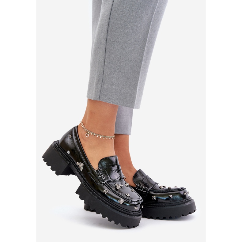 S.Barski Damen-Lacklederschuhe mit Verzierungen D&amp;A MR880-103 Schwarz 1