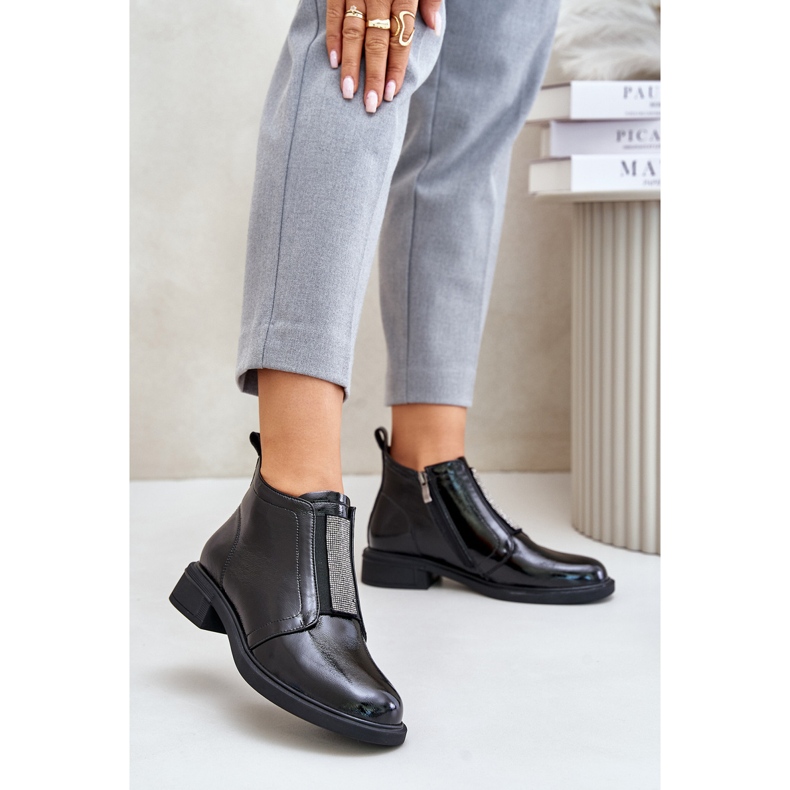 S.Barski Niedrige Stiefeletten aus Lackleder mit Reißverschlussverzierung D&amp;A MR880-142 Schwarz 2