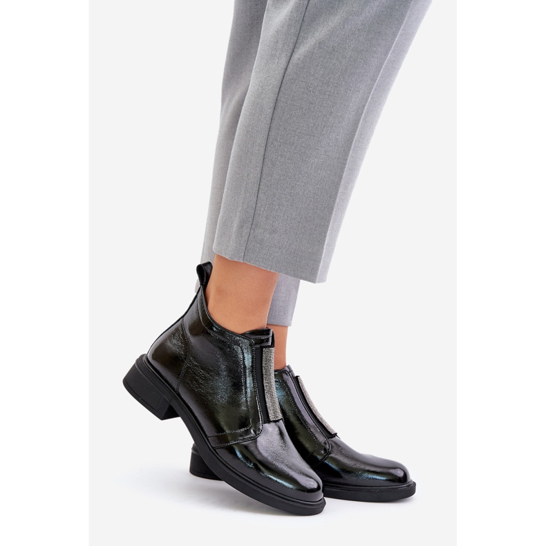 S.Barski Niedrige Stiefeletten aus Lackleder mit Reißverschlussverzierung D&amp;A MR880-142 Schwarz 1