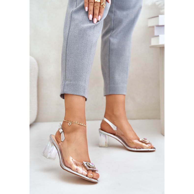 S.Barski Transparente Sandalen mit Brosche auf hohem Absatz D&amp;A MR42-031 Silber 1