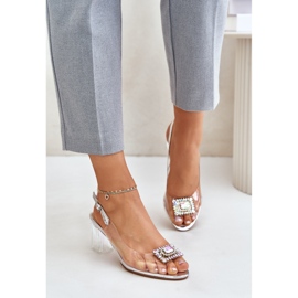 S.Barski Transparente Sandalen mit Brosche auf hohem Absatz D&amp;A MR42-031 Silber 2
