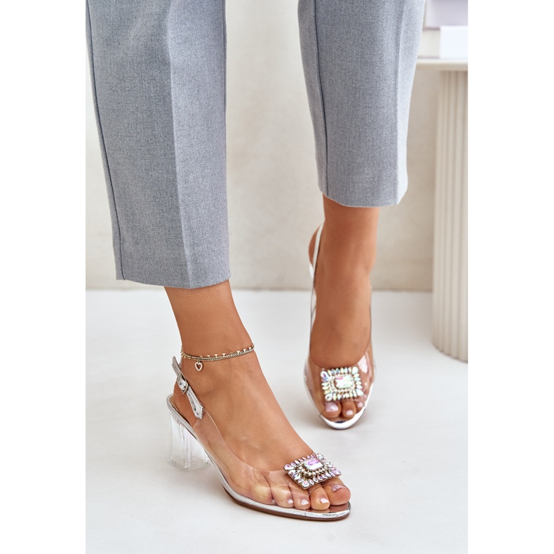 S.Barski Transparente Sandalen mit Brosche auf hohem Absatz D&amp;A MR42-031 Silber 2