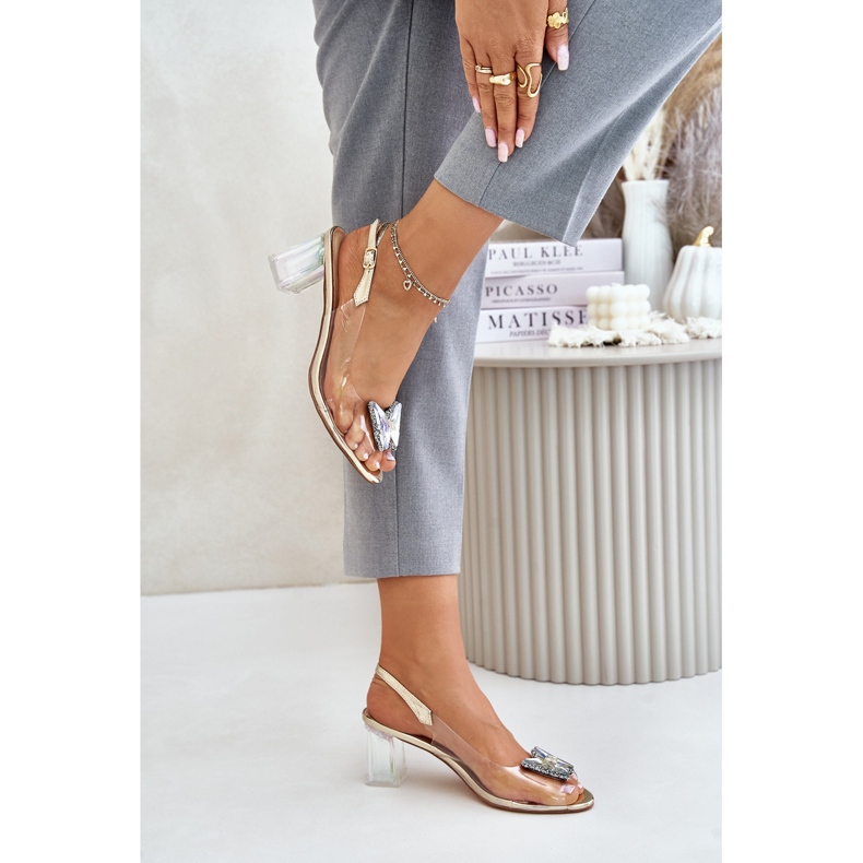 S.Barski Transparente Sandalen mit Schmetterling auf hohem Absatz D&amp;A MR42-326 Gold golden 2