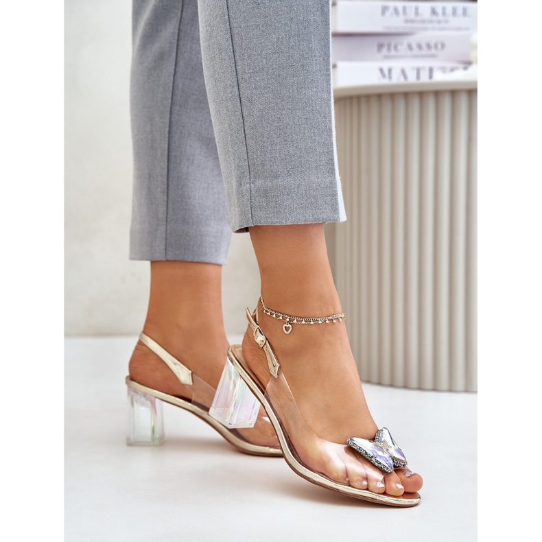 S.Barski Transparente Sandalen mit Schmetterling auf hohem Absatz D&amp;A MR42-326 Gold golden 1