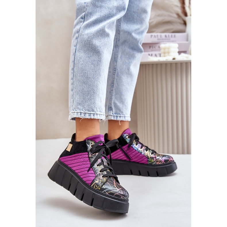 Ledersneaker auf der Maciejka-Plattform 06767-15 Fuchsia schwarz 2