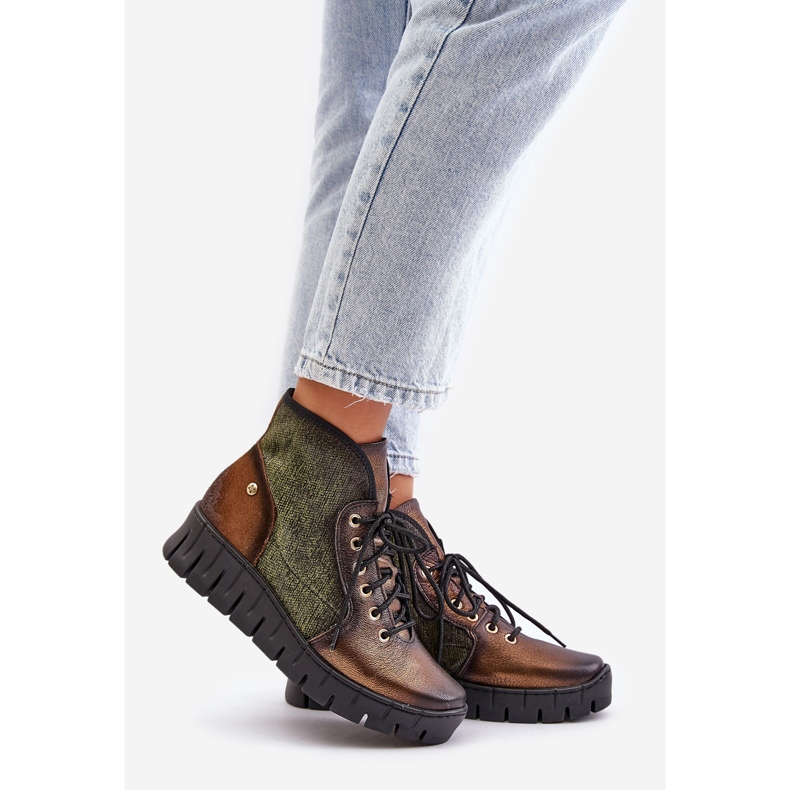 Leder-Plateau- und Keilstiefeletten Maciejka 06702-09 Grün und Gold 1