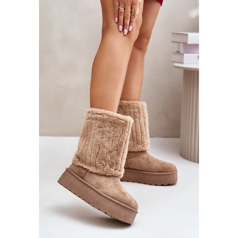 Beigefarbene Lisonea-Plateau-Schneestiefel mit umgeschlagenem Obermaterial 2