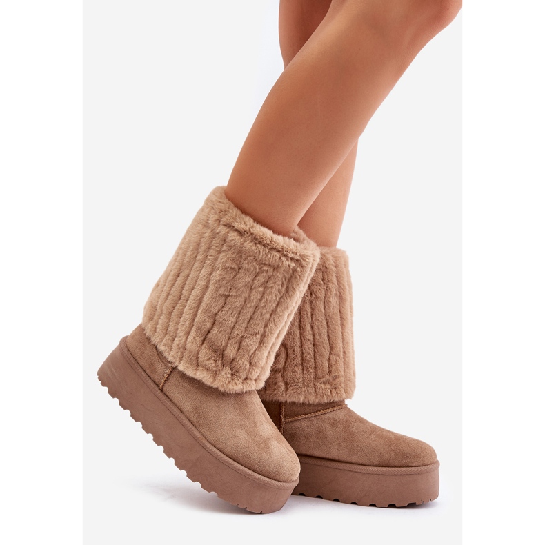 Beigefarbene Lisonea-Plateau-Schneestiefel mit umgeschlagenem Obermaterial 1