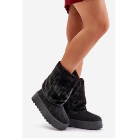 Schwarze Lisonea-Plateau-Schneestiefel mit umgeschlagenem Obermaterial 1