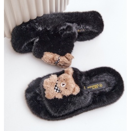 Damen-Pelzhausschuhe mit Teddybär, Schwarz Rumänien 7