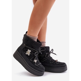 Schwarze Almatiza Damen-Schneestiefel mit Nadeln und Fell 1