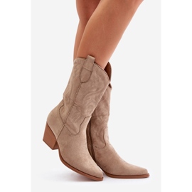 Damen-Cowboystiefel mit hohem Absatz aus Öko-Wildleder Beige Wendlis 1