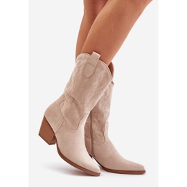 Damen-Cowboystiefel mit hohem Absatz aus hellbeigem Öko-Wildleder von Wendlis 1